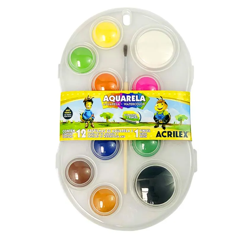 Aquarela-Estojo-12-Cores-Pincel-Acrilex-1 Aquarela Estojo 12 Cores +Pincel - Acrilex - Imagem 1