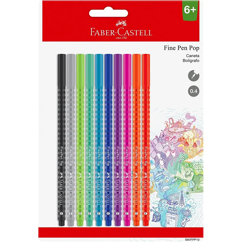 Blister-C-10-Cores-Caneta-Fine-Pen-Pop-0-4mm-Faber-Castell Kit 10 Canetas Fine Pen Pop 0.4mm - Faber-Castell - Imagem 1