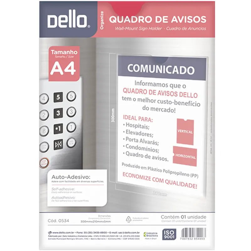 Display-Quadro-de-Avisos-Porta-Alvará-Autoadesivo-A4-Dello-1 Display A4 Quadro De Avisos Porta Alvará Autoadesivo - Dello - Imagem 1