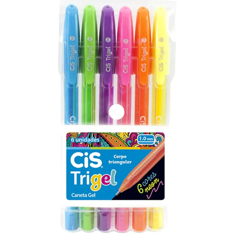 Estojo-C-6-Cores-Caneta-Gel-Neon-1-0mm-CiS-Trigel-1 Estojo 6 Cores Caneta Gel Neon Trigel 1.0mm - CiS - Imagem 1