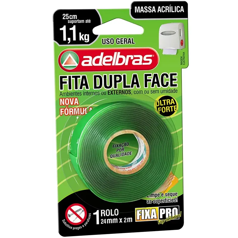 Fita-Adesiva-Dupla-Face-Acrilica-Fixa-Pro-24mmx2m-Adelbras Fita Dupla Face 24mm x 2m Massa Adesiva Fixa Pro - Adelbras - Imagem 1