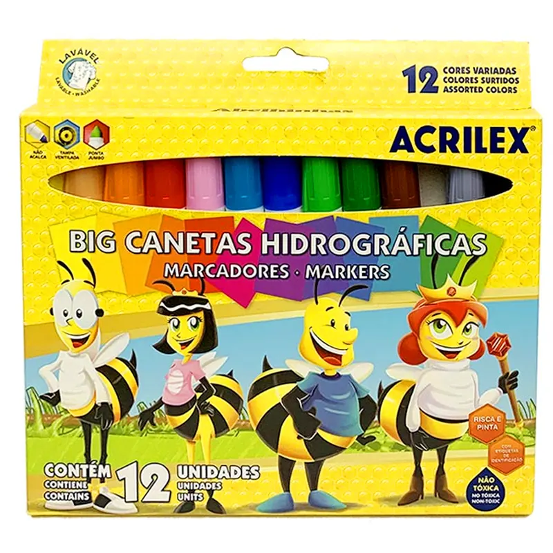 canetinhas-hidrograficas-big-abelhinhas-12-cores-acrilex-7877 Canetinhas Hidrográficas Big Abelhinhas 12 Cores - Acrilex - Imagem 1