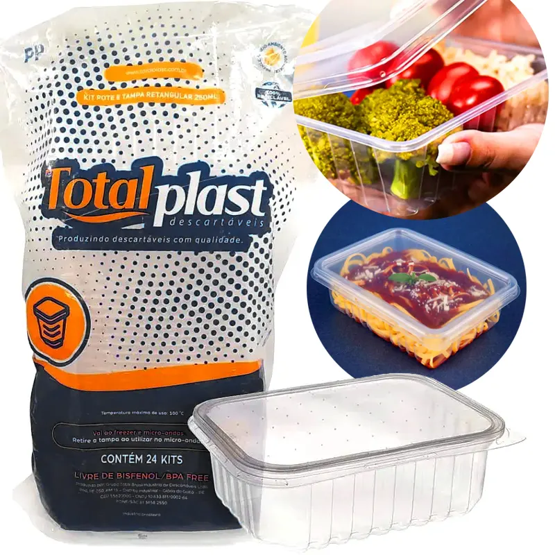 kit-24-potes-e-tampas-500ml-marmita-retangular-totalplast Kit 24 Potes e Tampas 500ml Marmita Retangular - Totalplast - Imagem 1