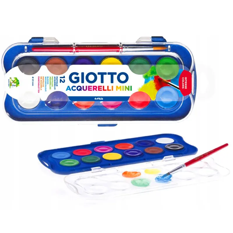 Aquarela-Giotto-Mini-12-Cores-23mm-1 Aquarela 12 Cores +Pincel - Giotto Acquerelli Mini 23mm - Imagem 1
