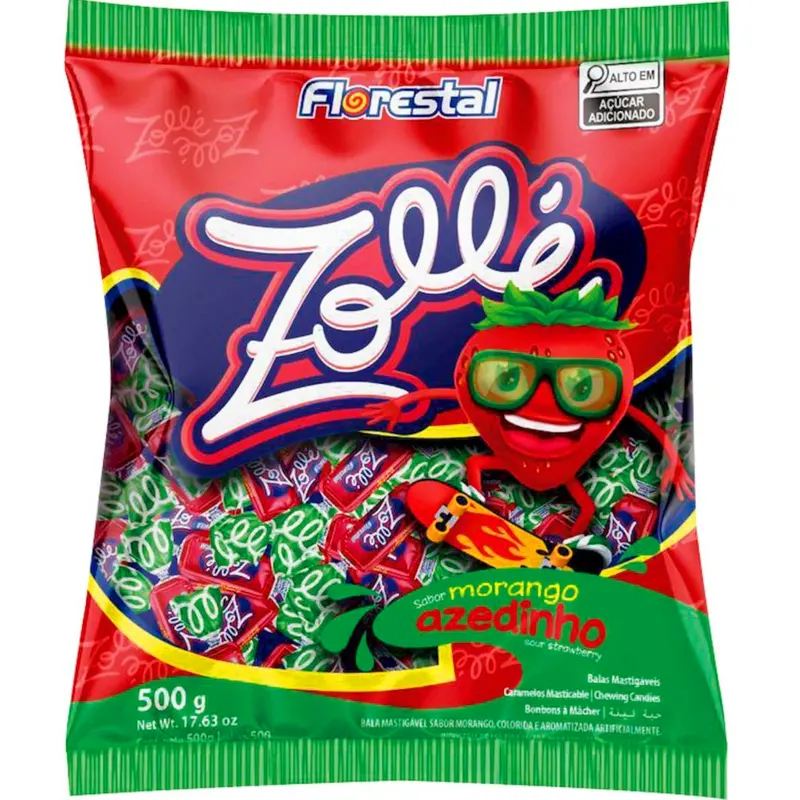 Bala-Mastigavel-Zolle-Morango-Azedinha-500g-Florestal Bala Mastigável Zollé Morango Azedinho 500g - Florestal - Imagem 1