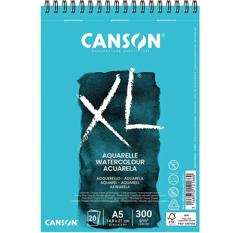 Bloco-XL-Aquarelle-A5-300g-m2-Com-20-Folhas-Canson Bloco A5 XL Aquarelle (300g/m²) 20 Folhas - Canson - Imagem 1