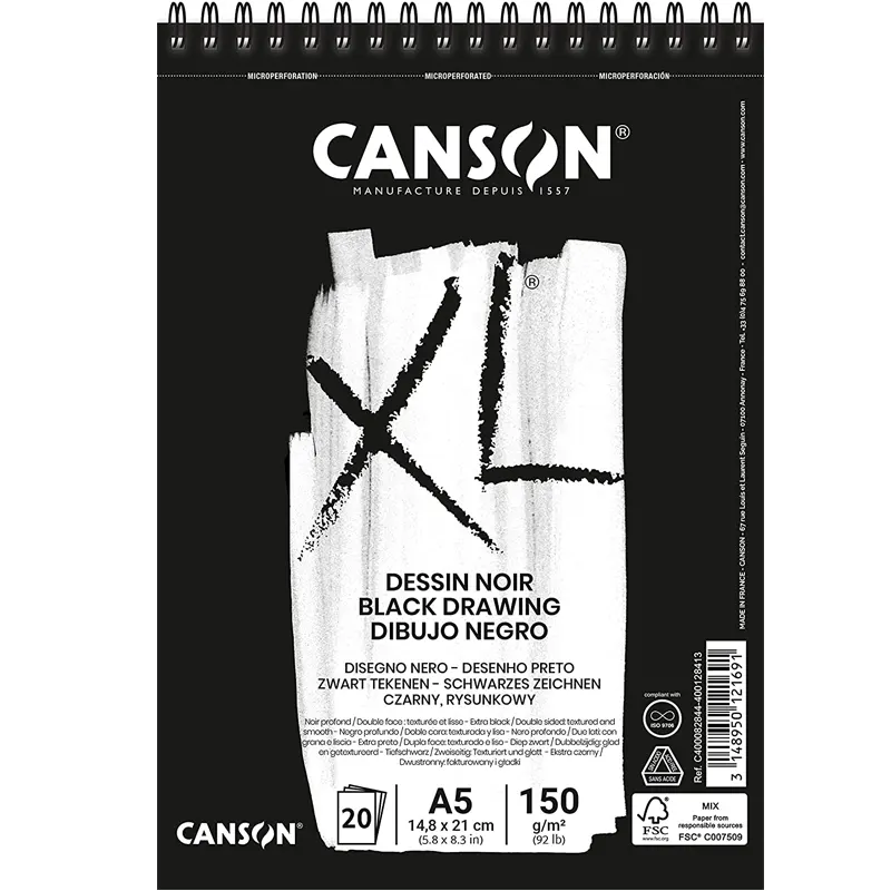 Bloco-XL-Dessin-Noir-A5-Preto-150g-m2-Com-20-Folhas-Canson-1 Bloco XL Dessin Noir A5 Preto 150g/m² 20 Folhas - Canson - Imagem 1
