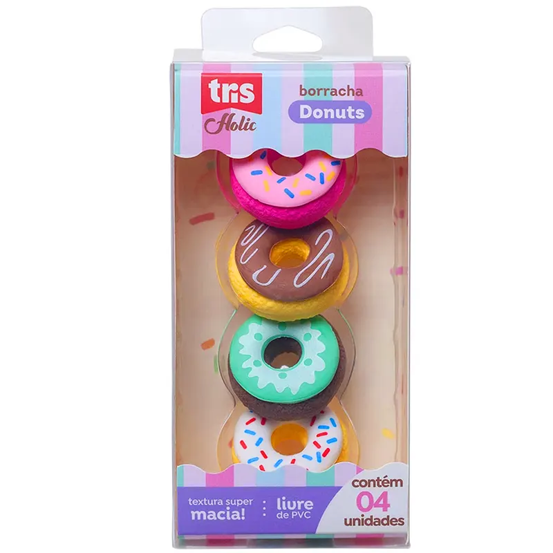 Kit-Com-4-Borrachas-Donuts-Tris-Holic-Fofurices Kit C/4 Borrachas Donuts Tris Holic Fofurices - Imagem 1