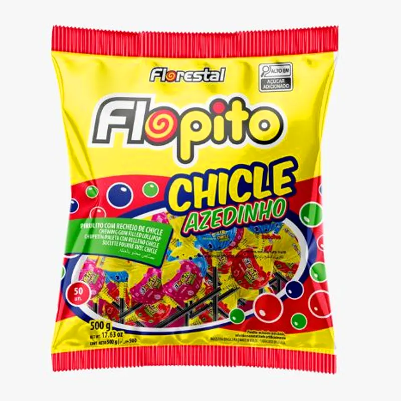 Pirulito-Flopito-Chicle-Sortido-Azedinho-500g-Floresta Pirulito Flopito Chicle Sortido Azedinho 500g - Florestal - Imagem 1