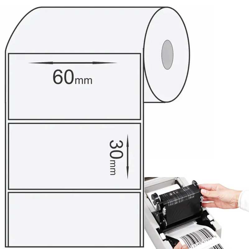 Rolo-Etiqueta-Adesiva-Couche-60-x-30-mm-21-Metros-699-Etiquetas-2 Etiqueta Adesiva 60x30mm Térmica Balança Rolo C/666 Etiquetas - Imagem 1