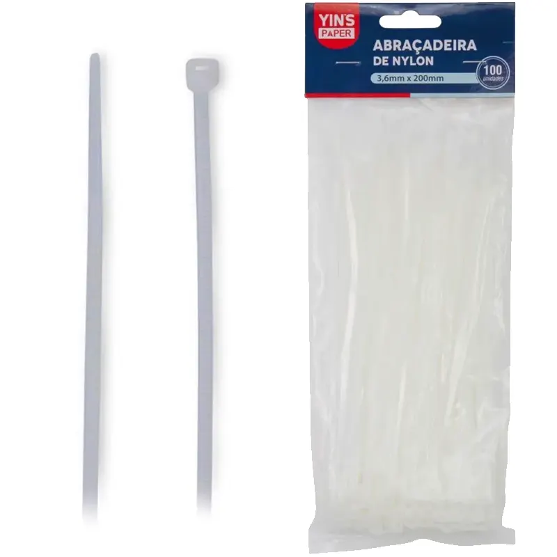 abracadeira-nylon-branca-36x200mm-c-100-unidades-yins-10166 Abraçadeira Nylon Branca 3,6x200mm C/100 Unidades - Yin's - Imagem 1