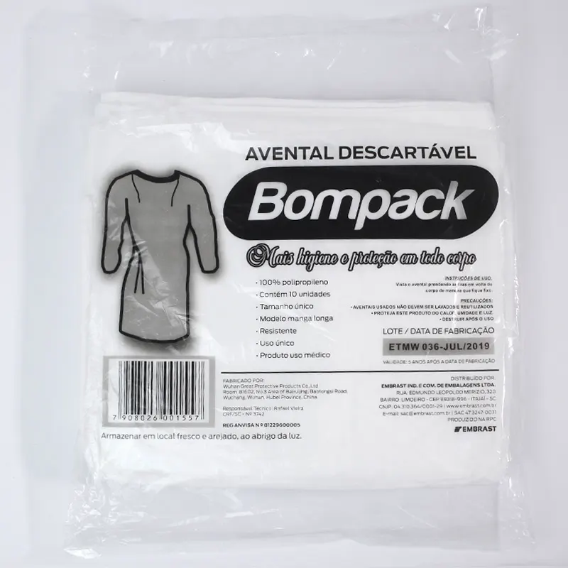 avental-descartavel-tnt-manga-longa-c-10-unidades-bompack-14545 Avental Descartável TNT Manga Longa C/10 Unidades - Bompack - Imagem 1