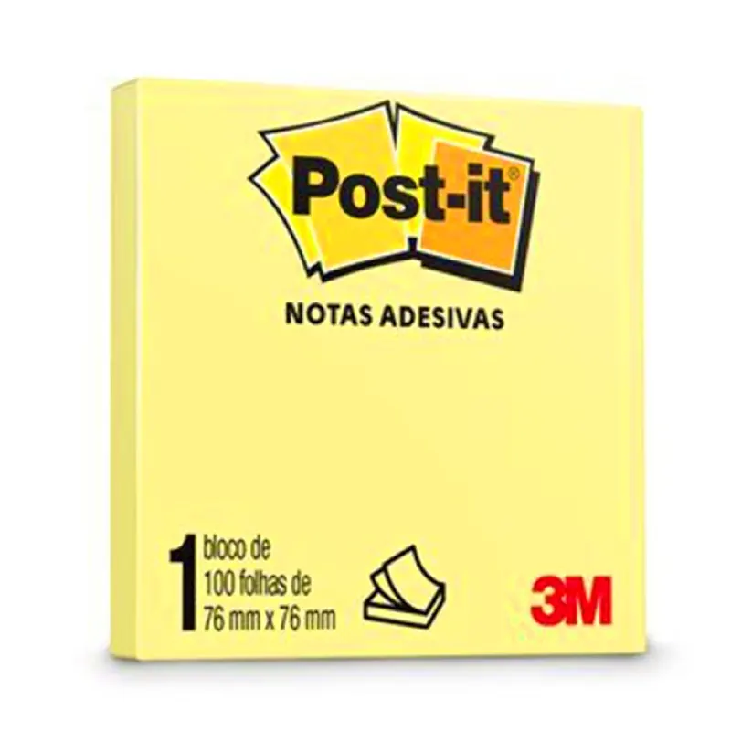 bloco-adesivo-refil-post-it-76x76mm-amarelo-c-100-folhas-3m Bloco Adesivo Refil Post-It 76x76mm Amarelo C/100 Folhas - 3M - Imagem 1