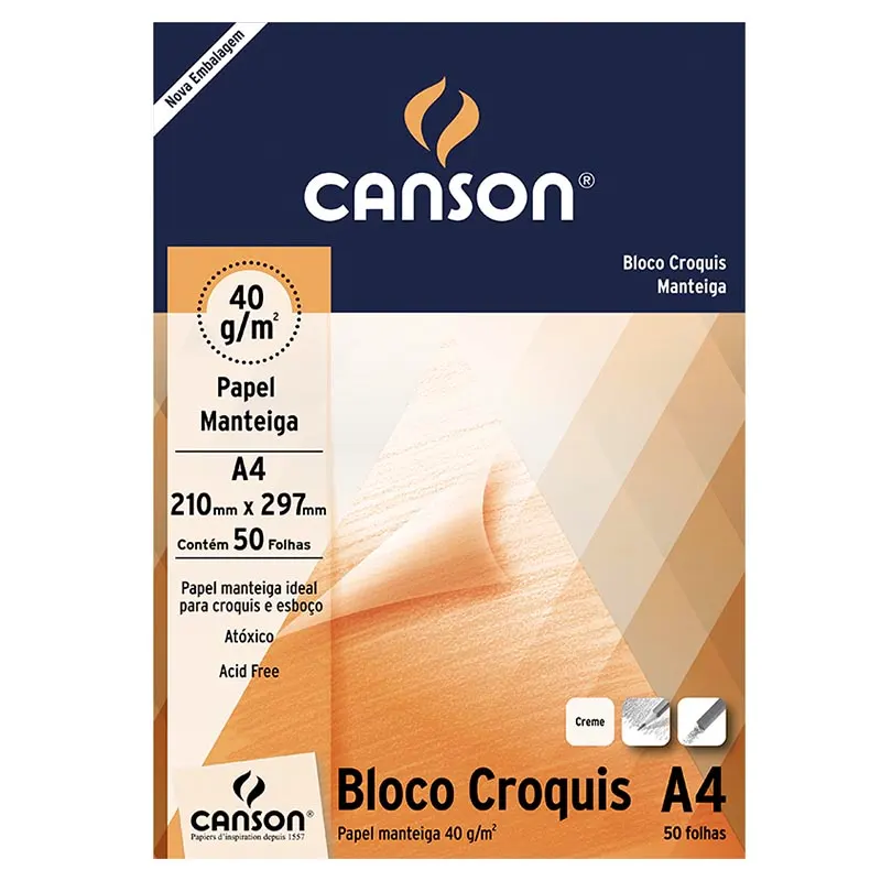 bloco-canson-a4-manteiga-croquis-artistico-40g-m2-c-50-folhas-10565 Bloco Manteiga A4 Croquis Artístico (40g/m²) 50 Folhas - Canson - Imagem 1