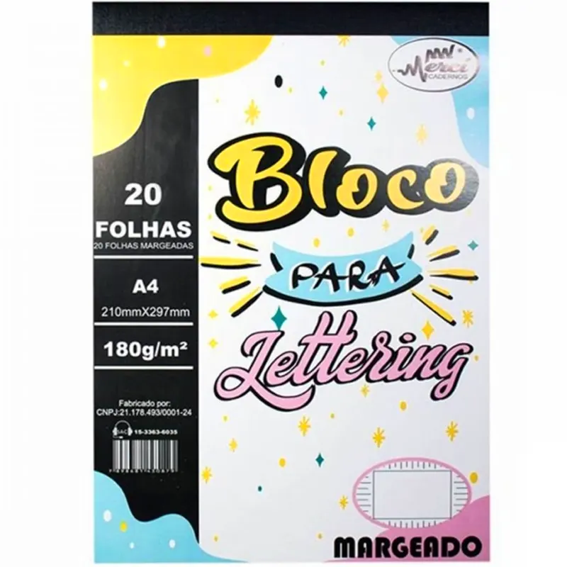 bloco-para-lettering-a4-margeado-c-20-folhas-merci-14354 Bloco Para Lettering A4 Margeado (180g/m²) 20 Folhas - Merci - Imagem 1