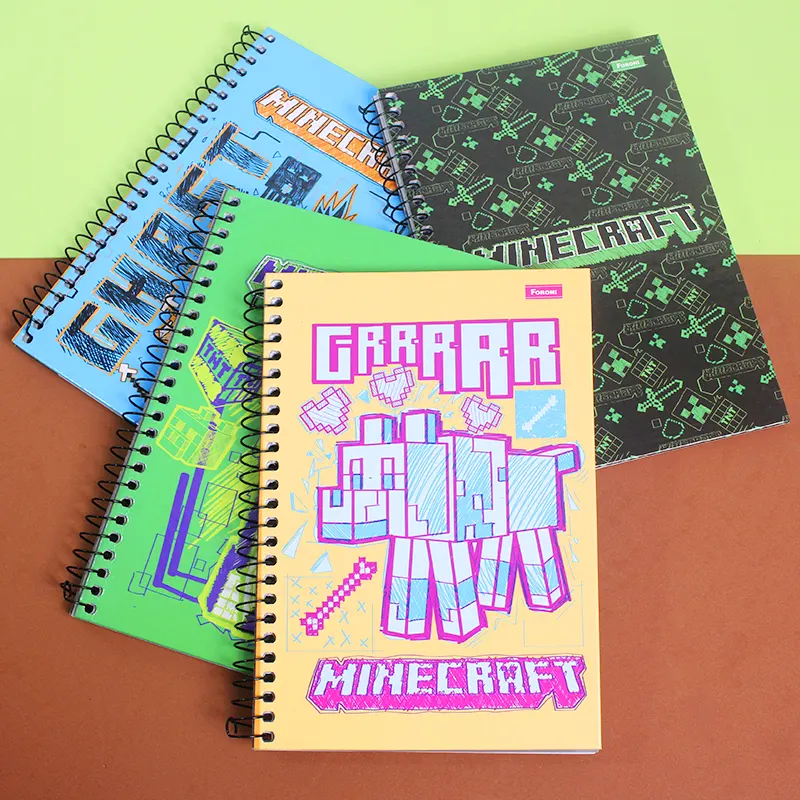 Kit 2 Cadernos Espiral Minecraft + Caderno Desenho Minecraft