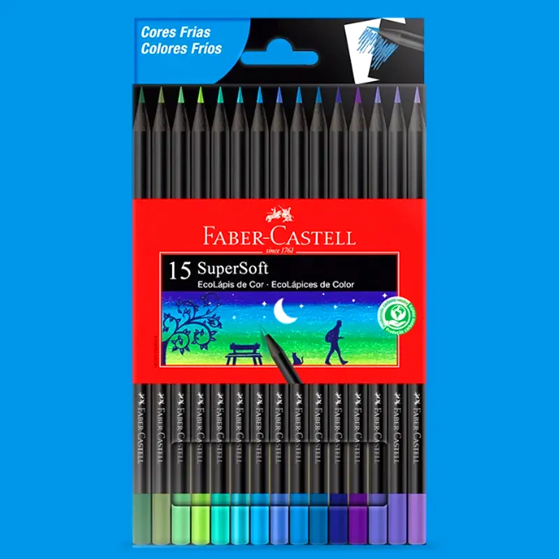 ecolapis-de-cor-15-cores-frias-supersoft-faber-castell-6413 EcoLápis De Cor 15 Cores Frias SuperSoft - Faber-Castell - Imagem 1