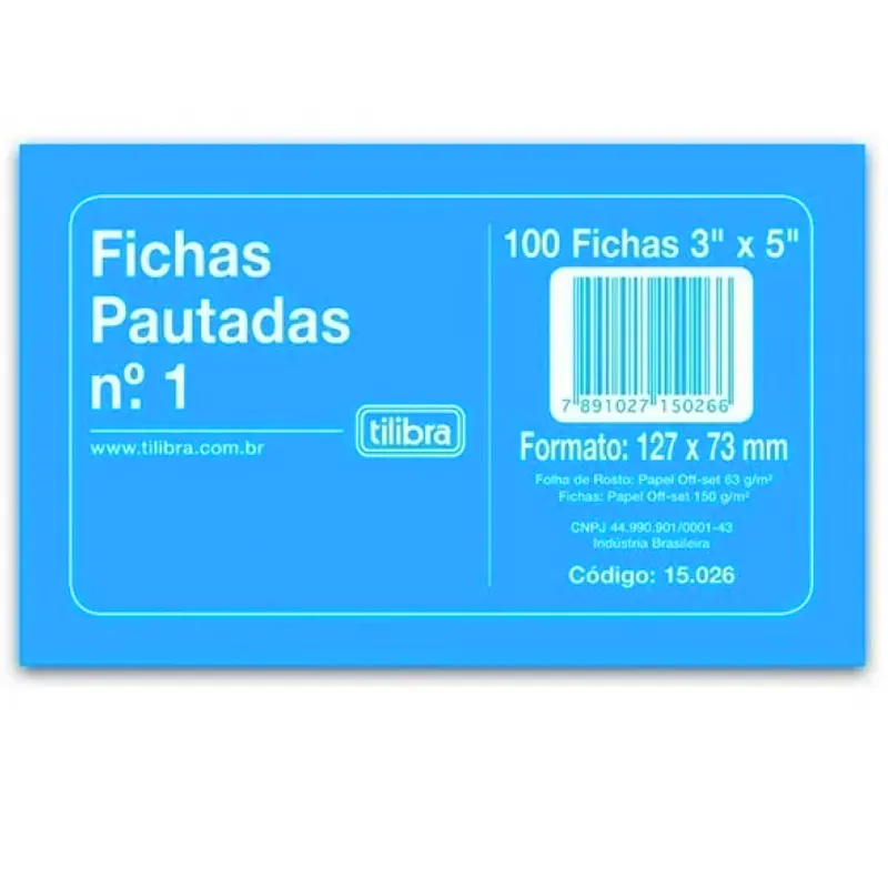 ficha-pautada-n-1-3x5-c-100-folhas-tilibra-18503 Ficha Pautada N.1 3x5 C/100 Folhas - Tilibra - Imagem 1