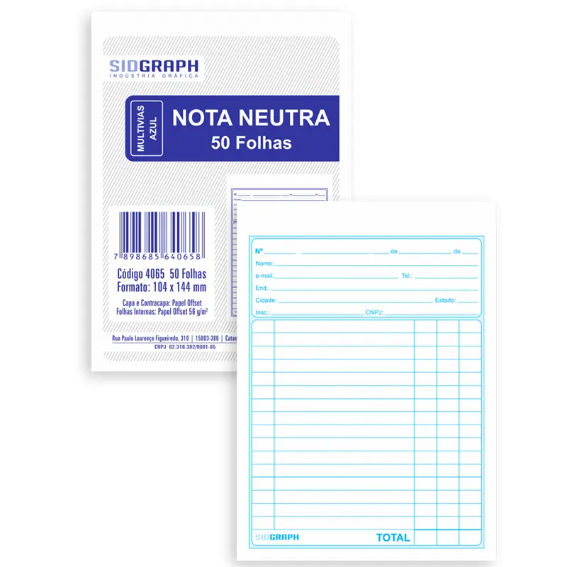 nota neutra 50 folhas Nota Neutra Multivias Azul (104x144mm) 50 Folhas - Sidgraph - Imagem 1