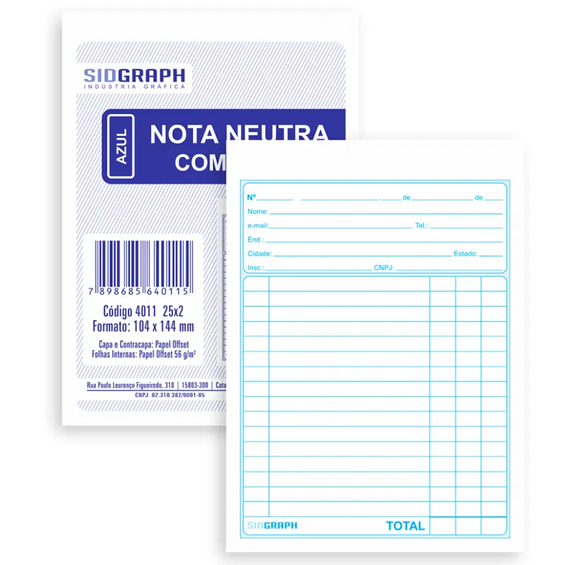 nota neutra com copia Nota Neutra C/Cópia Azul 25x2 Folhas (104x144mm) - Sidgraph - Imagem 1