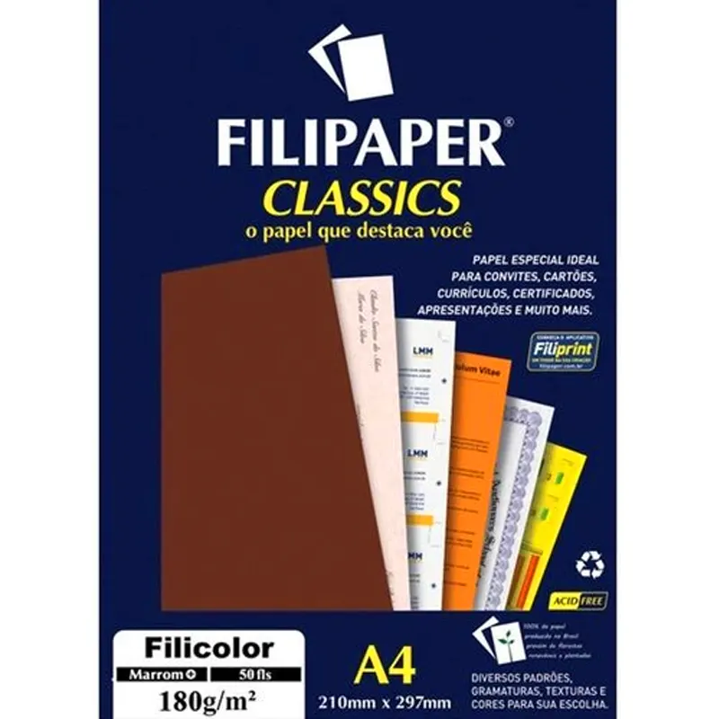 papel-a4-180g-m2-filicolor-marrom-c-50-folhas-filipaper-3485 Papel A4 180g/m2 Filicolor Marrom C/50 Folhas - Filipaper - Imagem 1