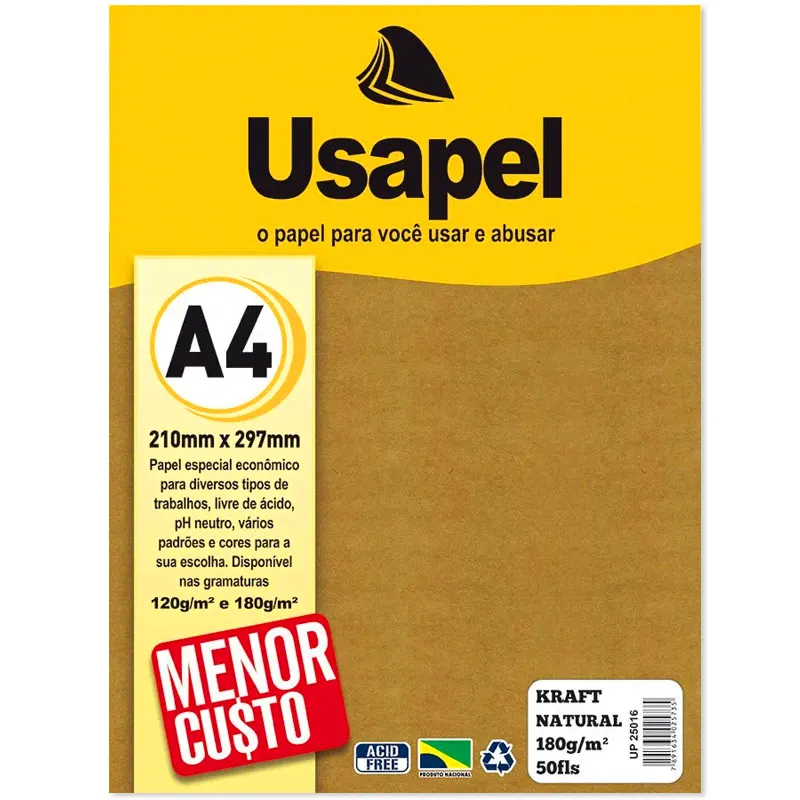 papel-a4-kraft-natural-180g-m2-c-50-folhas-usapel-14409 Papel A4 Kraft Natural (180g/m²) 50 Folhas - Usapel - Imagem 1