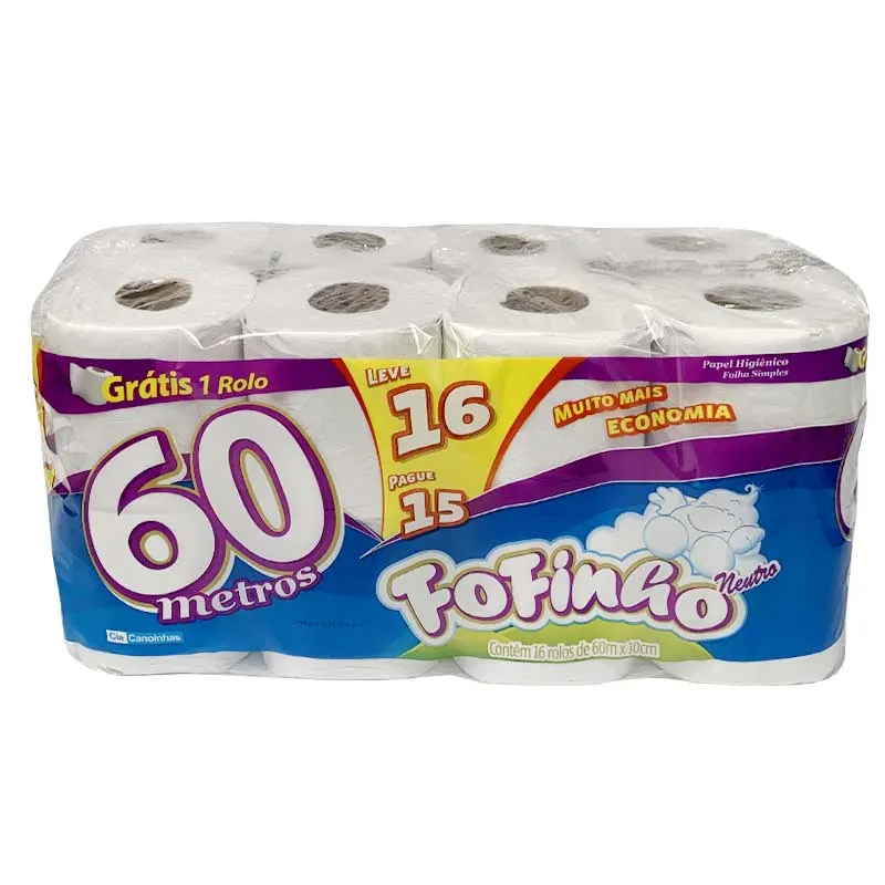 papel-higienico-fofinho-neutro-16-rolos-c-60m-8170 Papel Higiênico Folha Simples 16 Rolos C/60m - Fofinho - Imagem 1
