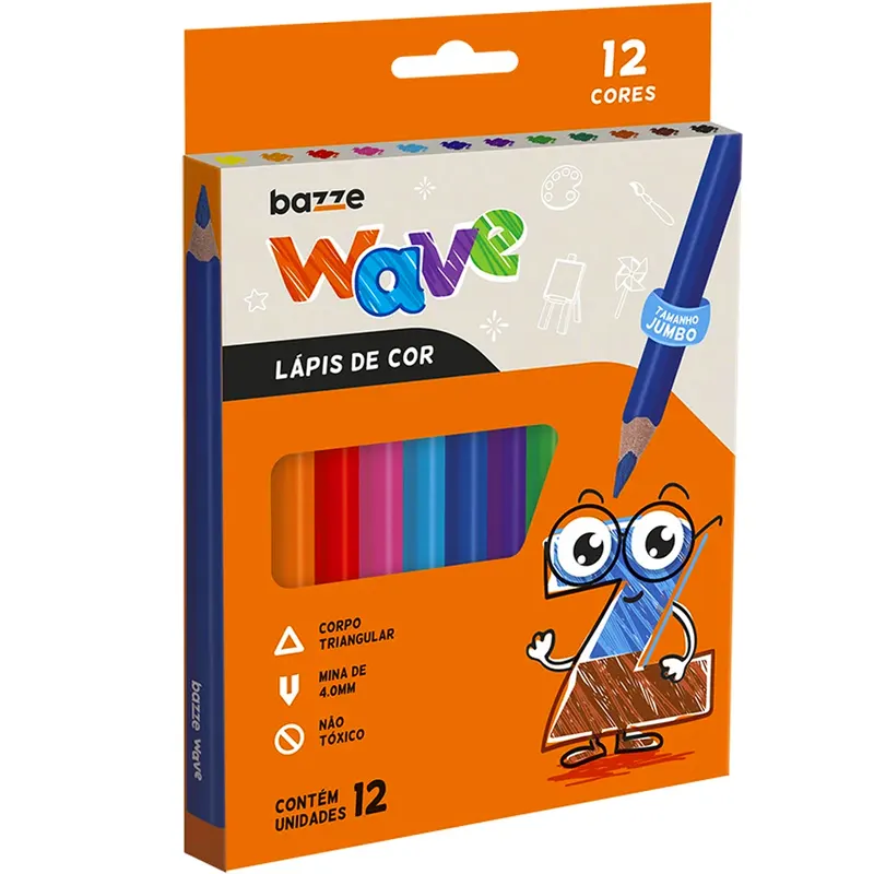 Lápis-De-Cor-Wave-12-Cores-Jumbo-Bazze Lápis De Cor Wave 12 Cores Jumbo - Bazze - Imagem 1