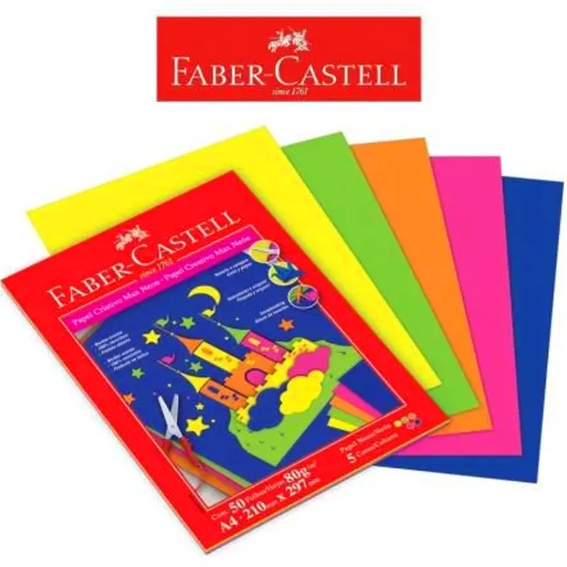bloco-criativo-max-neon-5-cores-80g-faber-castell-1 Bloco Criativo Max Neon 5 Cores (80g/m²) 50 Folhas- Faber-Castell - Imagem 1