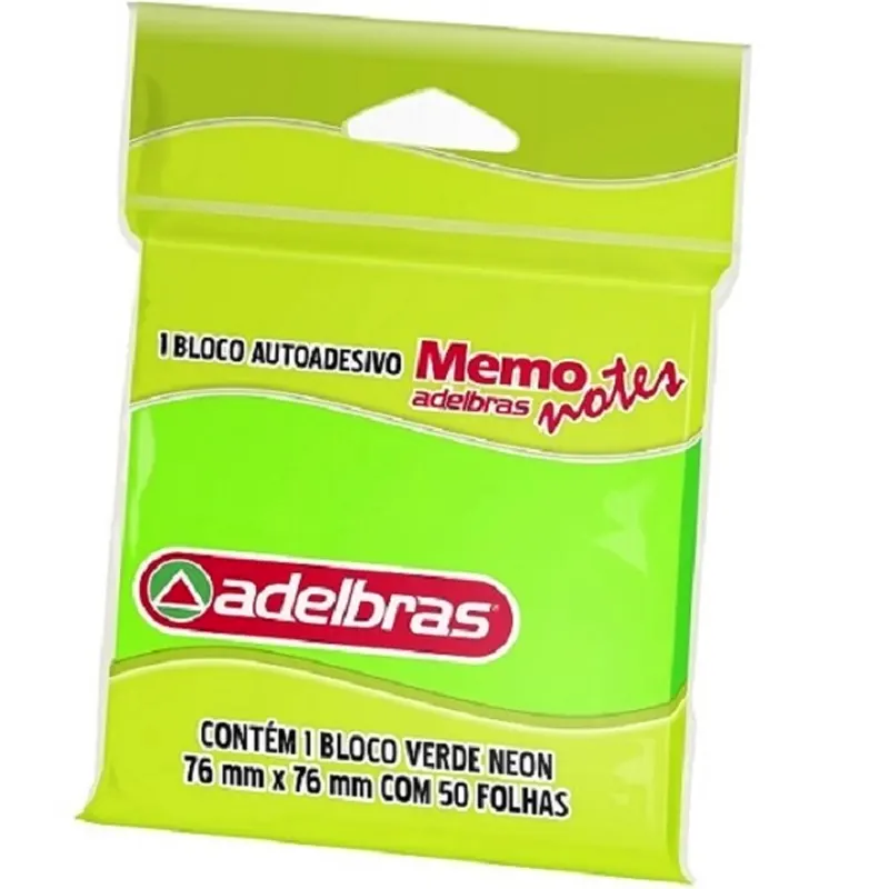 bloco-memo-note-76x76mm-c-50-folhas-cores-neon-adelbras-19306-verde Bloco Memo Note 76x76mm C/50 Folhas Cores Neon - Adelbras - Imagem 1