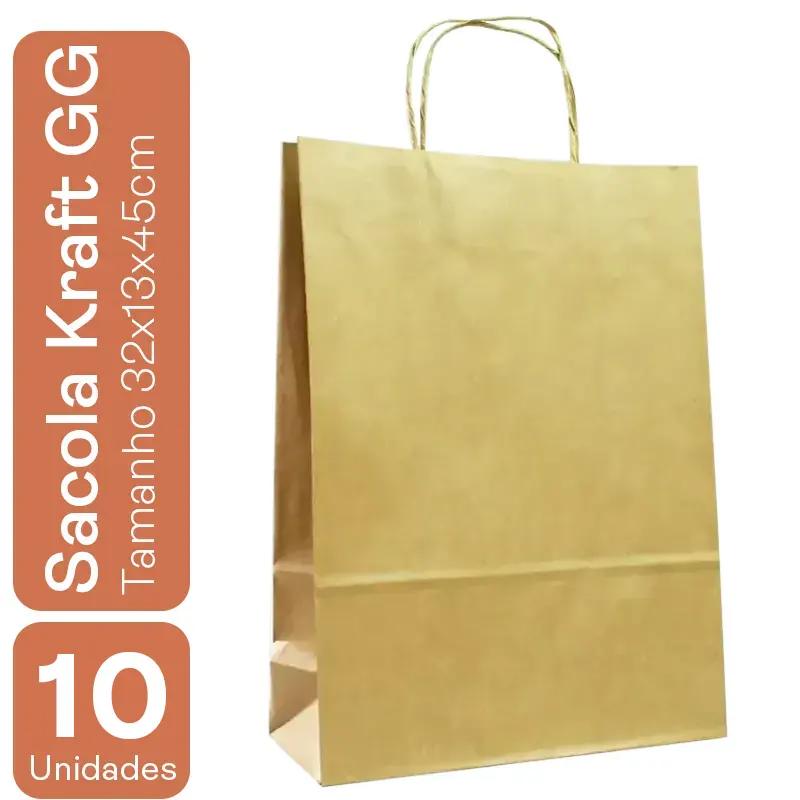 c-10-sacolas-de-papel-kraft-gg-32x13x45cm-2331 Kit C/10 Sacolas De Papel Kraft GG (32x13x45cm) - Imagem 1