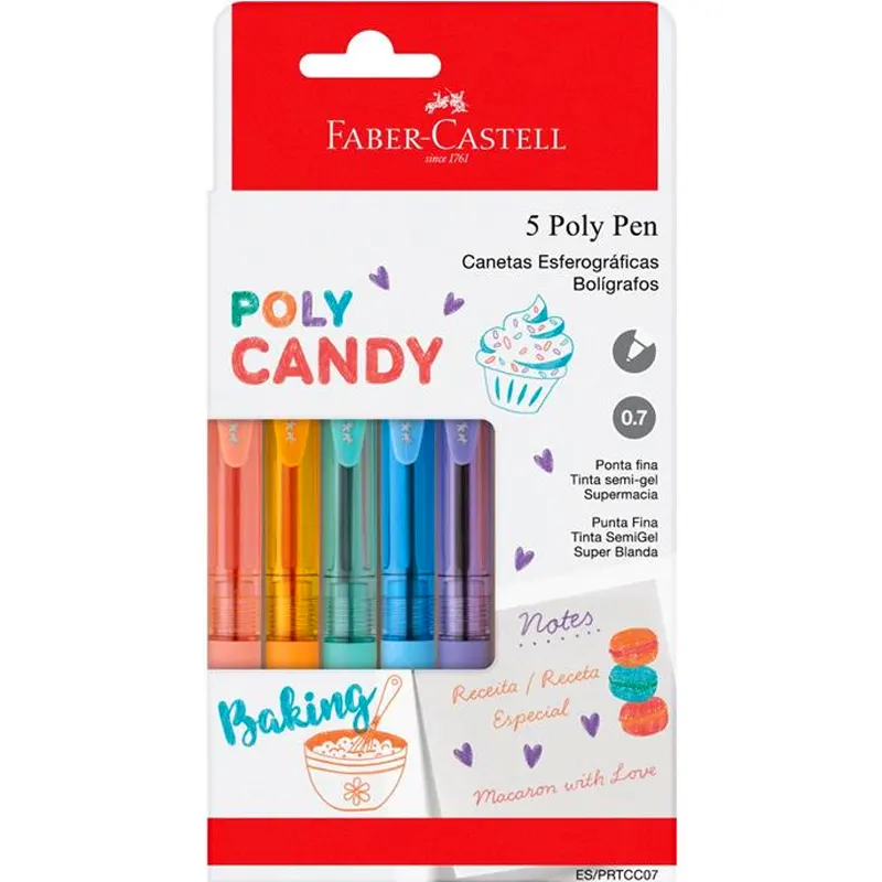 caneta-esferografica-07mm-poly-candy-5-cores-faber-castell-1 Kit 5 Canetas Esf. 0.7mm Poly Candy Cores - Faber-Castell - Imagem 1