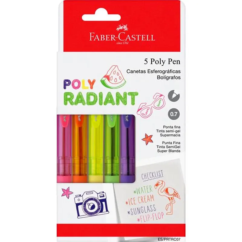 caneta-esferografica-07mm-poly-radiant-5-cores-faber-castell-1 Kit 5 Canetas Esf. 0.7mm Poly Radiant - Faber-Castell - Imagem 1