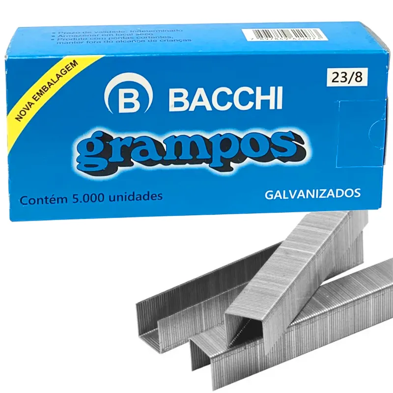 grampo-grampeador-23-8-galv-c-5000-unid-bacchi-13924 Grampo Grampeador 23/8 Galv. C/5000 Unid. Bacchi - Imagem 1