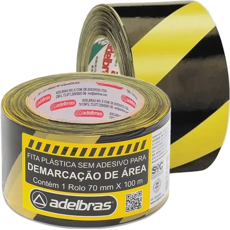 Fita-Demarcação-De-Área-70mmx100m-Zebrada-Sem-Adesivo-Adelbras Fita Demarcação De Área 70mm x 100m Zebrada Sem Adesivo - Adelbras - Imagem 1