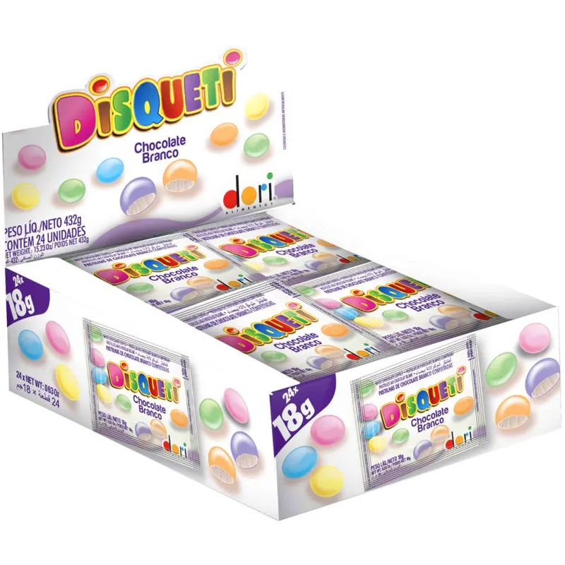 c-24-chocolate-disqueti-branco-18g-dori Caixa C/24 Chocolates Disqueti Branco 18g - Dori - Imagem 1