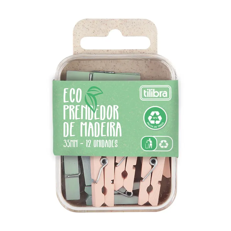 Prendedor-Madeira-Eco-35-mm Mini Prendedores Grampinho De Madeira Eco 35mm C/12 Unidades - Tilibra - Imagem 1