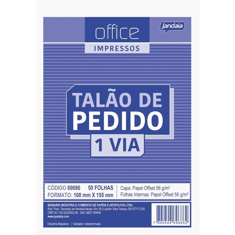 Talão-de-Pedido-Office-Impressos-1-36-1-Via-50-Folhas-Jandaia Talão de Pedido Office Impressos 1/36 1 Via 50 Folhas - Jandaia - Imagem 1