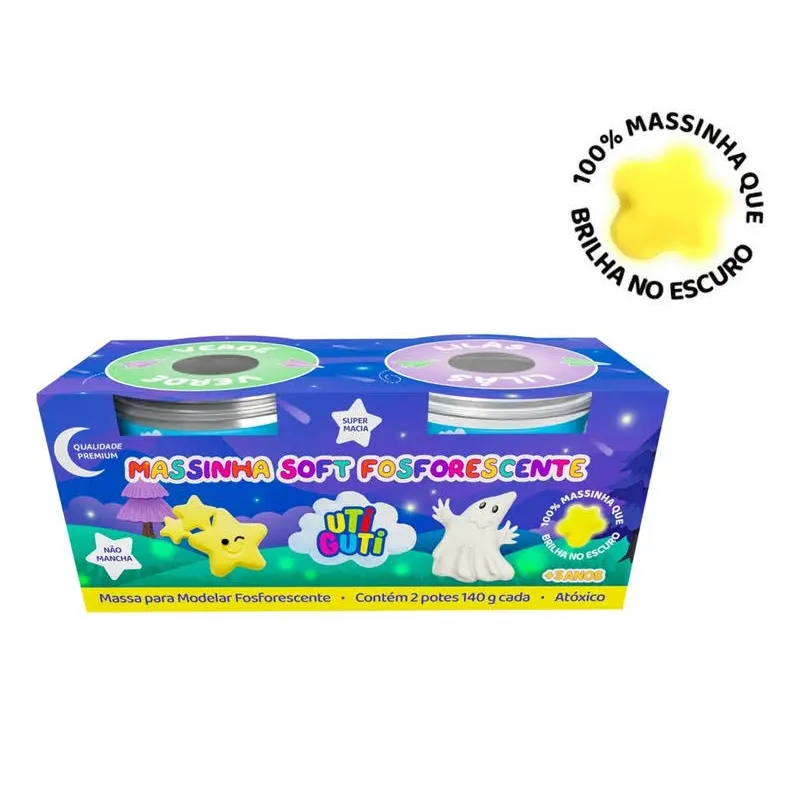 Kit-Massinha-Soft-Fosforecente-Verde-e-Lilás-2 Unidades-X-140g-Uti-Guti-2 Kit Massinha Soft Fosforecente Verde e Lilás 2 Unidades X 140g - Uti Guti - Imagem 1