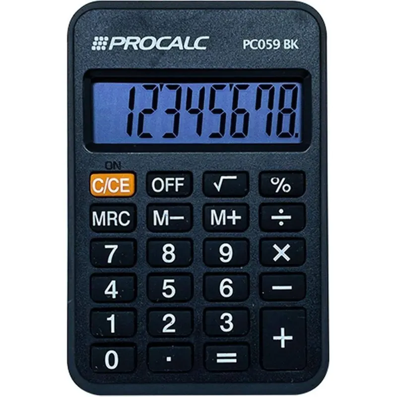 Calculadora-De-Bolso-8-Dígitos-Preta-PC059-BK-Procalc Calculadora De Bolso 8 Dígitos Preta PC059-BK - Procalc - Imagem 1