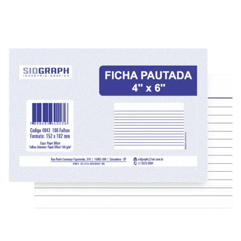 Ficha-Pautada-4x6-C-100 Folhas-152x102mm-Sidgraph Ficha Pautada 4x6 C/100 Folhas (152x102mm) - Sidgraph - Imagem 1