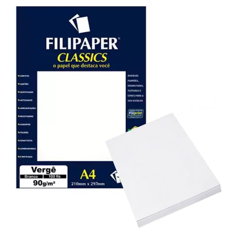 Papel-A4-Vergê-Branco-90g-m2-C-100-Folhas-Filipaper-Classics-Filiperson Papel A4 Vergê 90g/m² Branco 100 Folhas Filipaper Classics - Imagem 1