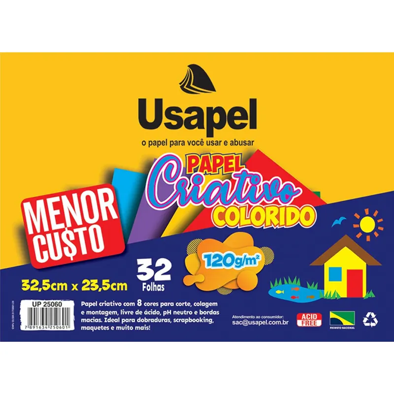 Papel-Criativo-325x235mm-8-Cores-120g-m2-C-32-Folhas-Usapel-1 Papel Criativo 325x235mm 8 Cores (120g/m²) 32 Folhas - Usapel - Imagem 1