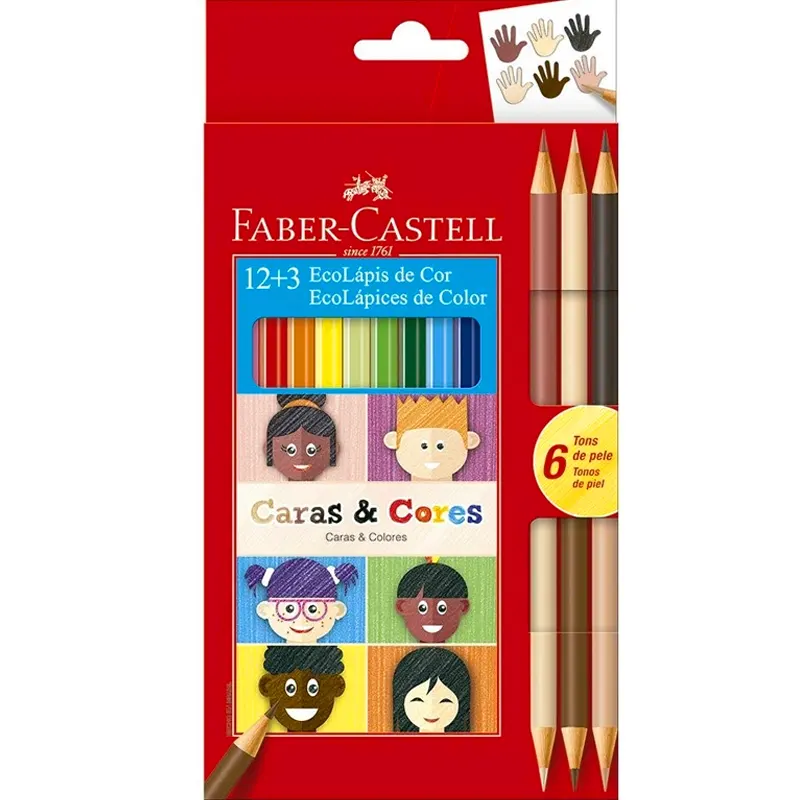 ecolapis-de-cor-12-3-cores-caras-cores-faber-castell-11774 EcoLápis De Cor 12 +6 Cores Caras & Cores - Faber-Castell - Imagem 1