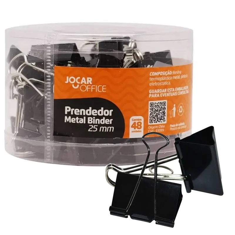 48-Prendedores-De-Papel-Binder-Clip-25mm-Preto-Jocar-Office-1 48 Prendedores De Papel Binder Clip 25mm Preto - Jocar Office - Imagem 1
