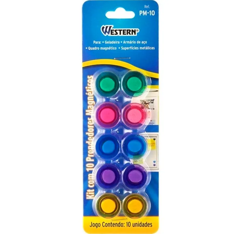 10-imas-prendedor-magnetico-20mm-colorido-pm-10-western-21578 Imã Prendedor Magnético 20mm Colorido C/10 Unidades Western PM-10 - Imagem 1