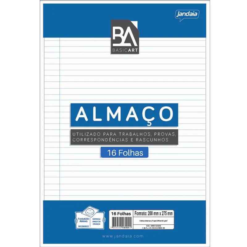 16-folhas-papel-almaco-200x275mm-basic-art-jandaia-21803 16 Folhas Papel Almaço (200x275mm) Basic Art - Jandaia - Imagem 1