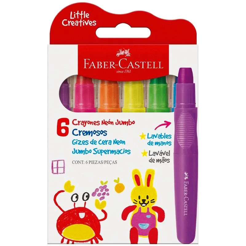 Giz-De-Cera-Jumbo-Neon-6-Cores-Supermacio-Little-Creatives-Faber-Castell-1 Giz De Cera Jumbo Neon 6 Cores Supermacio L.Creatives - Faber-Castell - Imagem 1