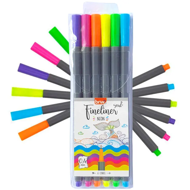 6-marcadores-fine-liner-0-4mm-neon-brw-22133 Kit 6 Marcadores Fine Liner 0.4mm Neon - Brw - Imagem 1