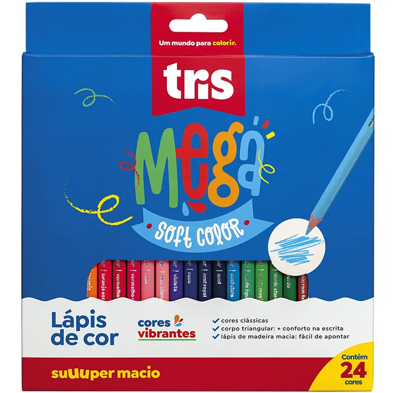 Lápis-De-Cor-24-Cores-Mega-Soft-Color-Tris Lápis De Cor 24 Cores Mega Soft Color - Tris - Imagem 1
